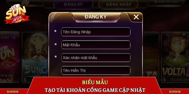 Biểu mẫu tạo tài khoản cổng game cập nhật
