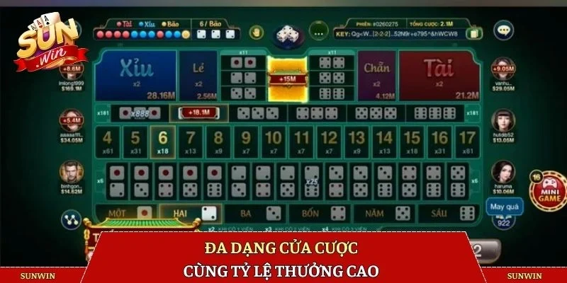 Đa dạng cửa cược cùng tỷ lệ thưởng cao